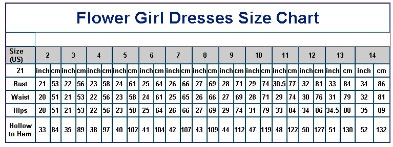 flower girl size chart