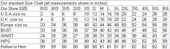 dress standar size