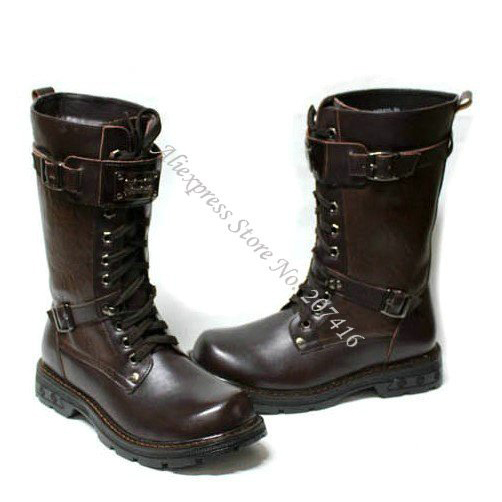 Men's Half Mid-Calf Punk Lace-Up Cowboy Roman Boots