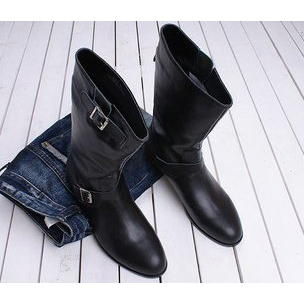 Man Black Half Genuine Leather Leisure Boots