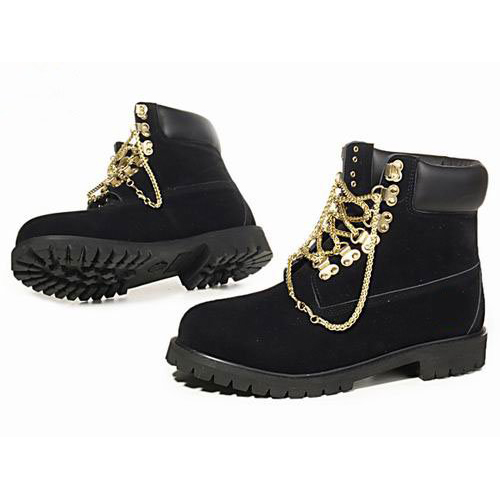 Black With Gold Chain Leather Men's Casual Boots
