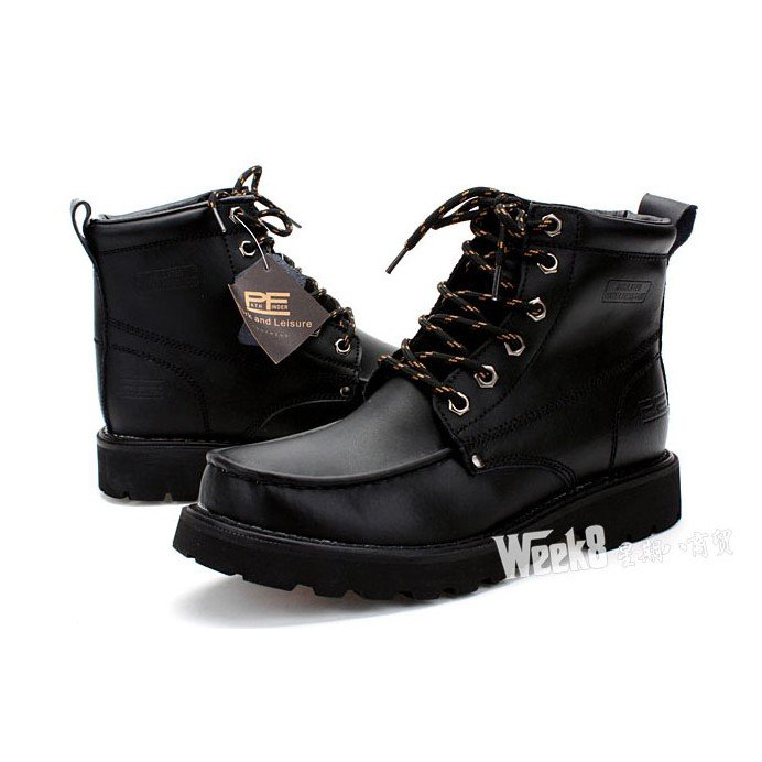 Black Leather With Tie Men's Snow Boots