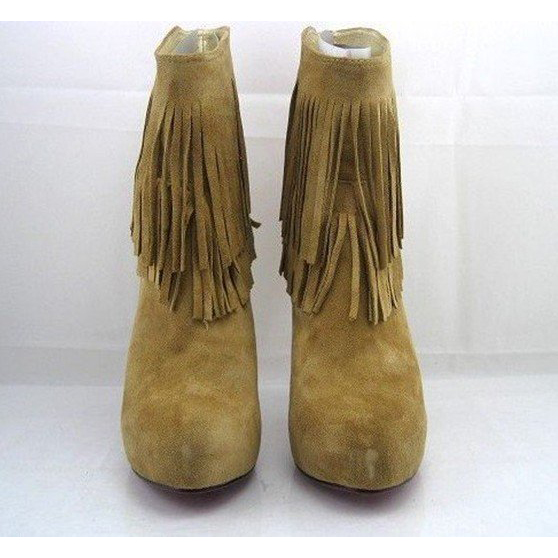 Fringe Boots Ankle High Heel Boots Suede Short Boots