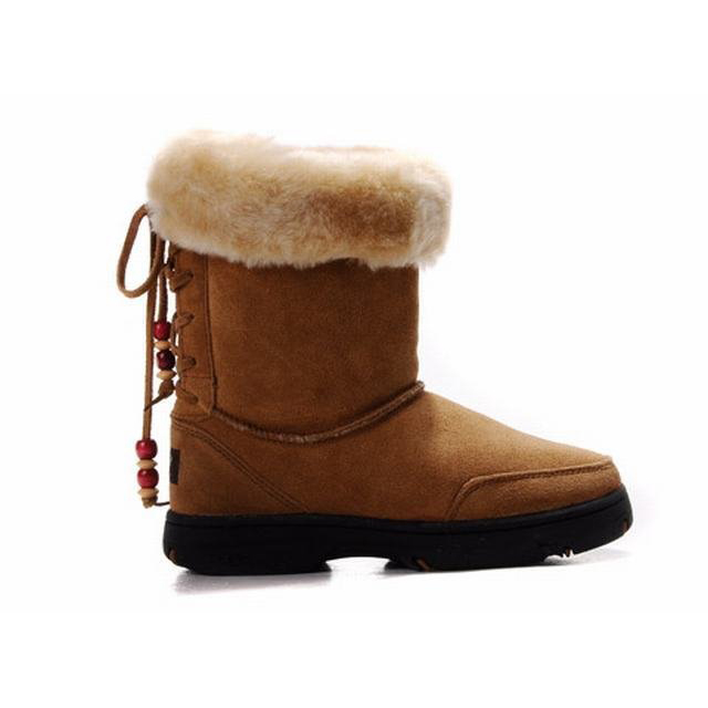 Brown Lace-up Wool & Rubber Women's Ankle Boots
