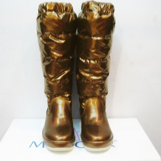 Golden With Stripes Leather & Cotton Women's Ankle Boots