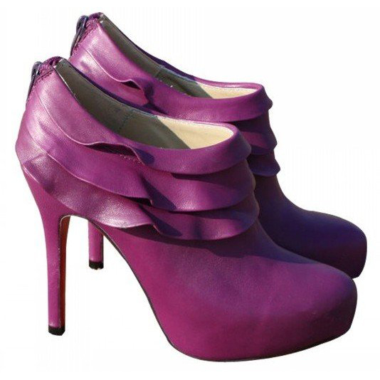 Women's Fashion Rosy Sheepskin Leather High Heels Ankle Snow Boots