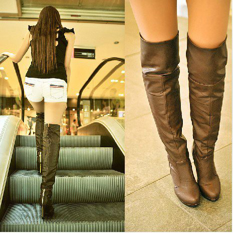 Europe Sexy High-heeled Knee Boots Waterproof Zipper Rivets