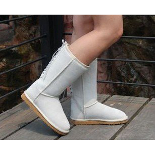 Free Shipping New Flat Bottom Pure Colour Lace-up Women's Tall Snow Boots
