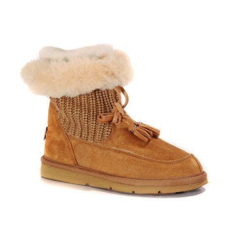 Fahion 5124 Flat Buttom Brown Tassel Decorated Women Half Snow Boots