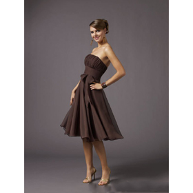 Brown Empire Organza Strapless Knee-length Cocktail Dresses