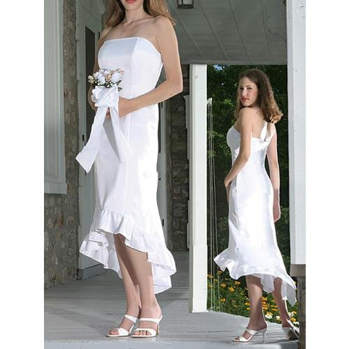 A-line Strapless Asymmetrical Satin Wedding Dresses
