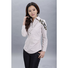 Gray Long Sleeve With Many Buttons Ladies' Blouses & Tops