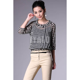 With Stripes Black Long Sleeve Ladies' Blouses & Tops