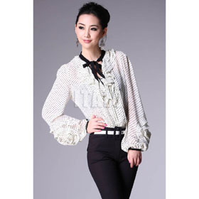 Long Sleeve White Silk Ladies' Blouses & Tops