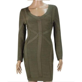 Long Sleeve V-neck Bandage Tight Tea-length Formal Evening Dresses