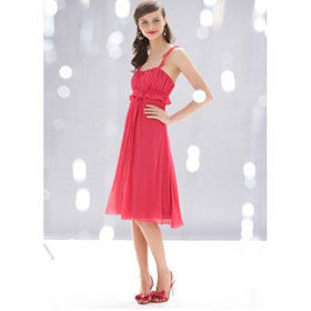 Red Women Spaghetti Straps Lace Chiffon Party Dress