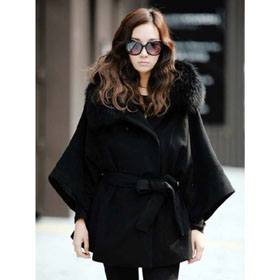 Women's Ladies Fox Fur Collar Wool Cashmere Coat Trench Coat Outerwear Jacket Winter Clothes
