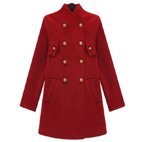 Women Famous Double Breasted Stand-collar Wool Long Coat