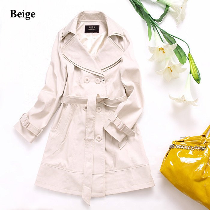 Lady Cotton Long Trench Leisure Grace Double Breasted Double Collar Outdoor Clothing