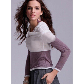 Fashion Hot Sales Woman Long Sleeve T-shirt Split Joint Free Shipping