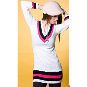 Ladies V-collar Long-sleeve Needle Embroidery Knitted Sweater