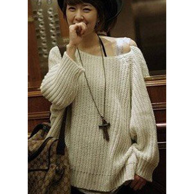 Ladie's Fashion Long Sleeve White Warm Leisure Sweater