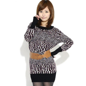 Long Sleeve Winter & Autumn Fashion Dress / Leopard Sweater / Lady Coat