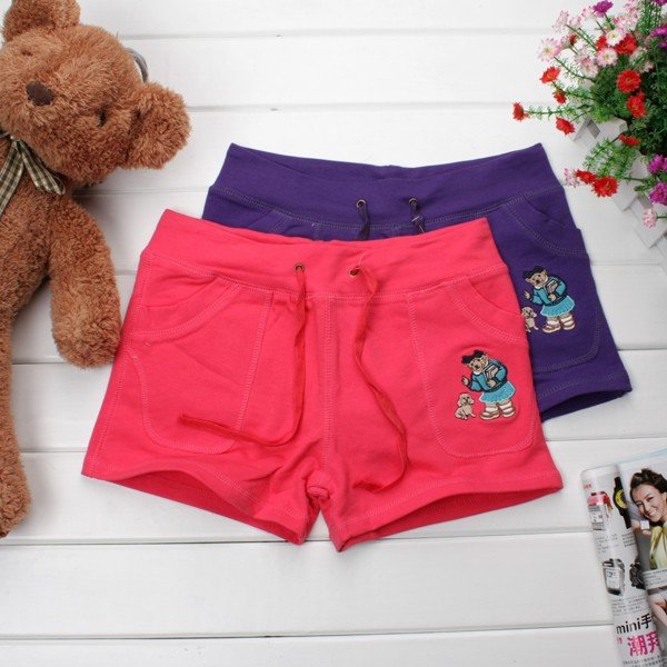 Original Embroidery Bear Purified Cotton Draw-string Leisure Shorts