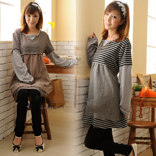 Women's Long Sleeve Pinstripe Long Maternity Clothing
