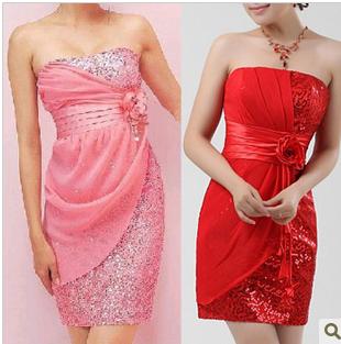Satin Strapless Rouched Bodice in Short Tea Length A-line Skirt Custom Bridesmaid Dress