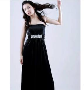 Mother of Bridesmaid Dresses Floor Length A Line Black Strapless Sash Ribbon Satin Wedding Dresses