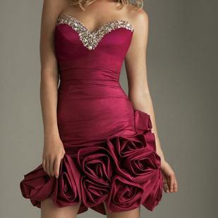 Free Shipping Satin Strapless Rouched Bodice in Short Tea Length A line Skirt Custom Bridesmaid Dress