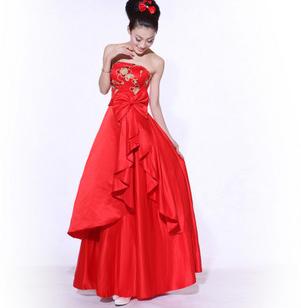 Fashion Red Strapless Sweetheart Ankle-length Tulle Bidal Wear Wedding Dress