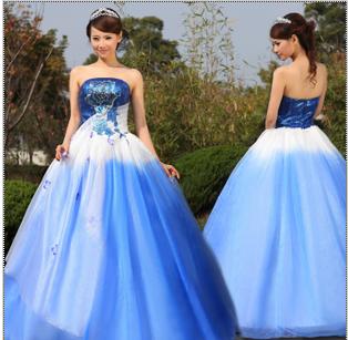 Gorgeous Cloudy Sky Strapless Scalloped Evening Gown