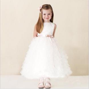 Custom Made Sleeveless White Flower Girl Dress