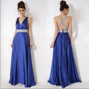 Custom Made High Waist Chiffon V-neck Ankle-length Bateau Evening Dress