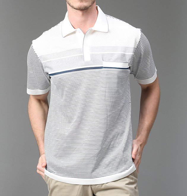 Men's Stripe Short Sleeve T-shirt Lapel Goldlion T-shirt Silk T-shirt