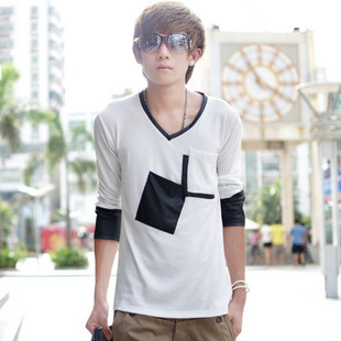 White V-neck Cotton & Polyester Men's T-Shirts
