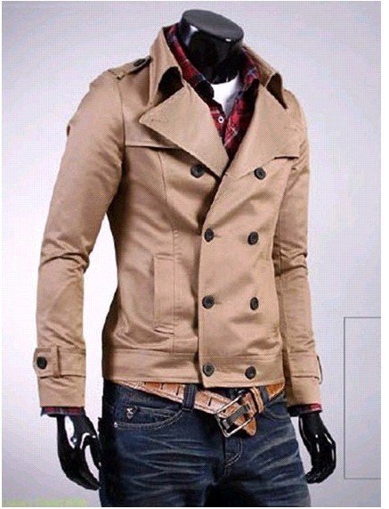 Men's 2010 Fashion Badges Classic Double-Breasted Cotton Outerwear Jacket