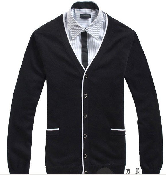 2011 Men's Cardigan Heavy Black Gray Korea Style Sweater