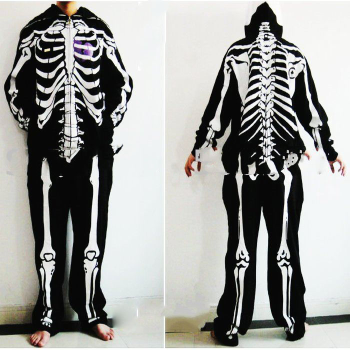 Men's Luminous Skeleton Thick Fleece Polyester Woolen Filling Sweater Jacket