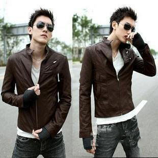 Men's Slim Fit Stylish PU Leather Zip Rider High Collar Coat