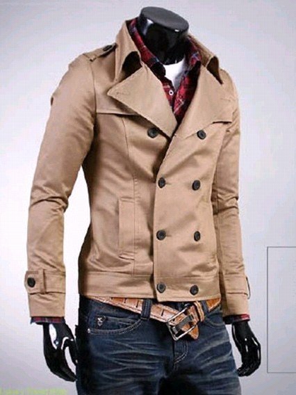 Men's Classic Fashion Double-breasted Large Lapel Jacket (Black Khaki) JK9