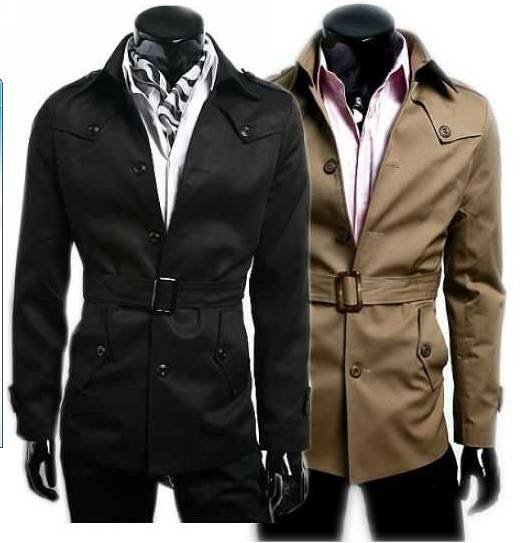 Men's Short Style Of Simple Trench Coat Windbreaker Khaki Black N6