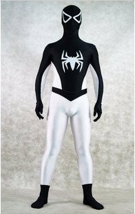 Halloween Lycra Spandex Cosplay Zentai Catsuit Black White Spider Matching Warrior Tights