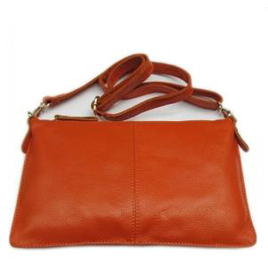 Orange Zipper Genuine Leather Dual Purpose Handbag