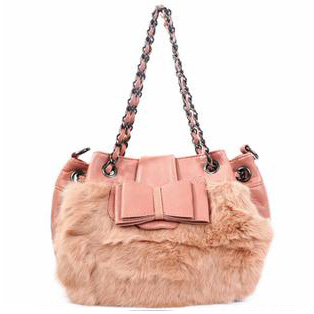 Women's Rose Leather Cloth Rabbit Fur Bowknot With Rhinestone Casual Messenger Bag