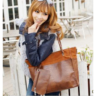 Women's Dark Brown Crocodile Pattern Handbags Shoulder Messenger Bag