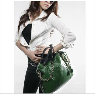 Green European Style Genuine Leather Upmarket Handbag
