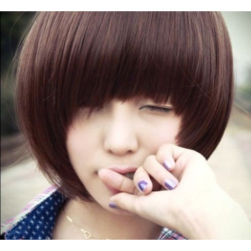 Short Straight Super Wave Brown Black Bobo Hair Wig
